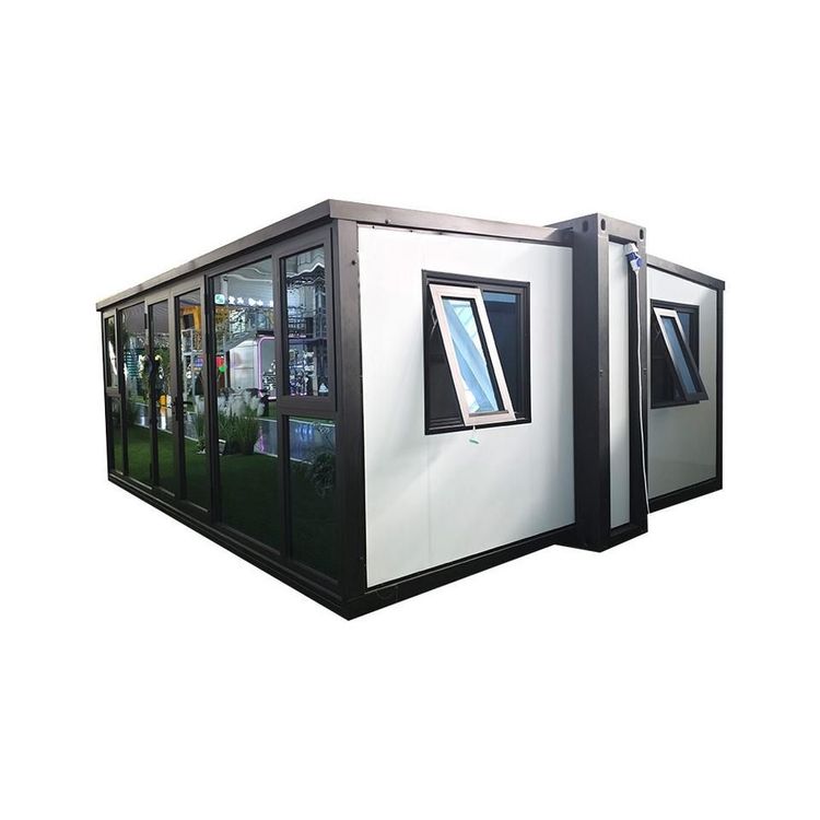 Luxury Portable Sea Freight Container Prefabricated House Glass Curtain Wall Double Wing Folding Expansion Box Office Villa Mall