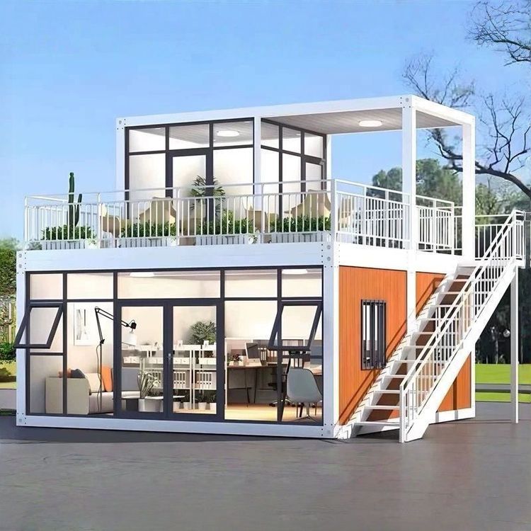 Moderna Casa Contenedor Modular de Acero para Exteriores, Independiente, con Doble Capa, Paredes de Cristal, para Villas, Oficinas, Hoteles y Centros Comerciales