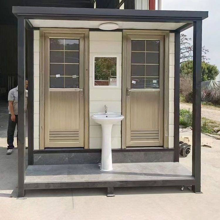 Inodoro prefabricado portátil de fácil montaje, estructura de acero pública para exteriores, cuarto de ducha móvil con estación de lavado de manos