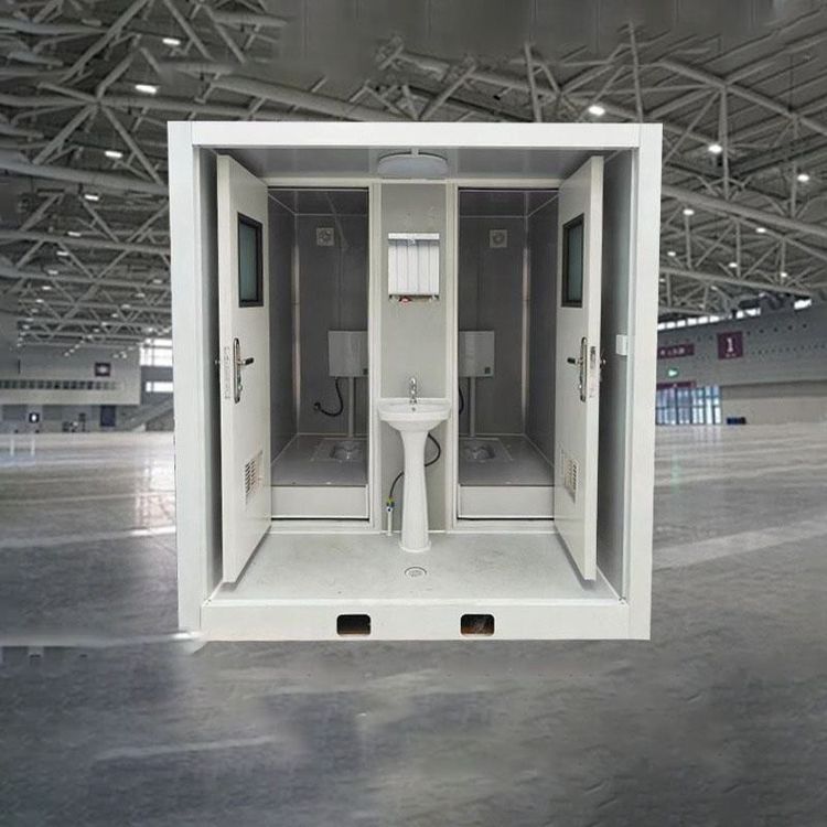 Ready Stock Double Stall Portable Container Toilet Prefab Public Mobile Restroom for Construction Site Park & Camping